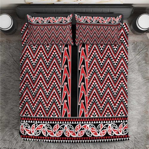 New Zealand Maori Niho Taniwha Bedding Set Whero Mangopare and Puhoro Pattern
