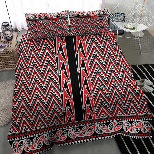 New Zealand Maori Niho Taniwha Bedding Set Whero Mangopare and Puhoro Pattern