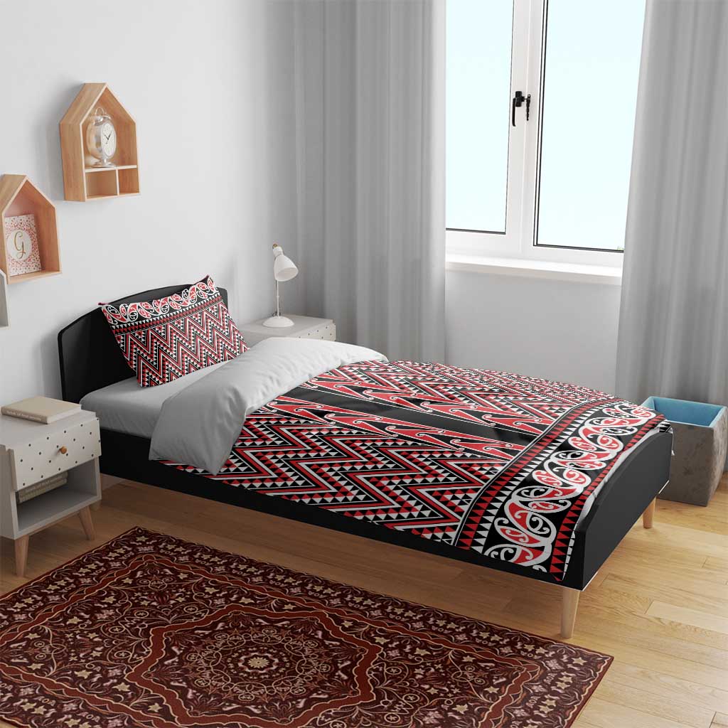 New Zealand Maori Niho Taniwha Bedding Set Whero Mangopare and Puhoro Pattern