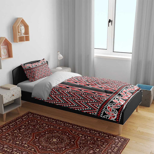 New Zealand Maori Niho Taniwha Bedding Set Whero Mangopare and Puhoro Pattern