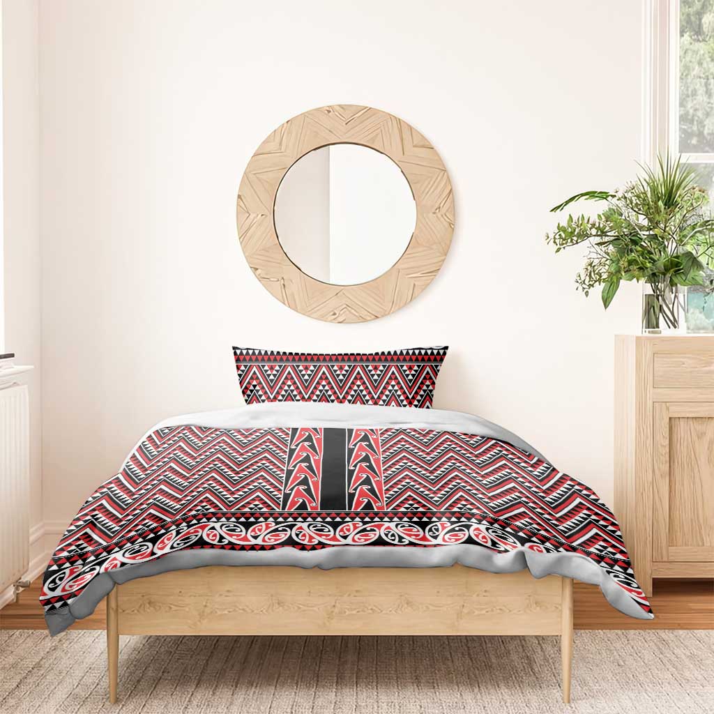 New Zealand Maori Niho Taniwha Bedding Set Whero Mangopare and Puhoro Pattern