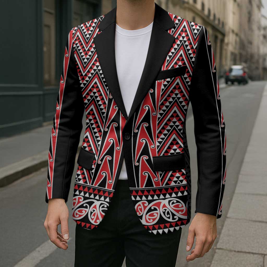 New Zealand Maori Niho Taniwha Blazer Whero Mangopare and Puhoro Pattern - Aussie Hoodie