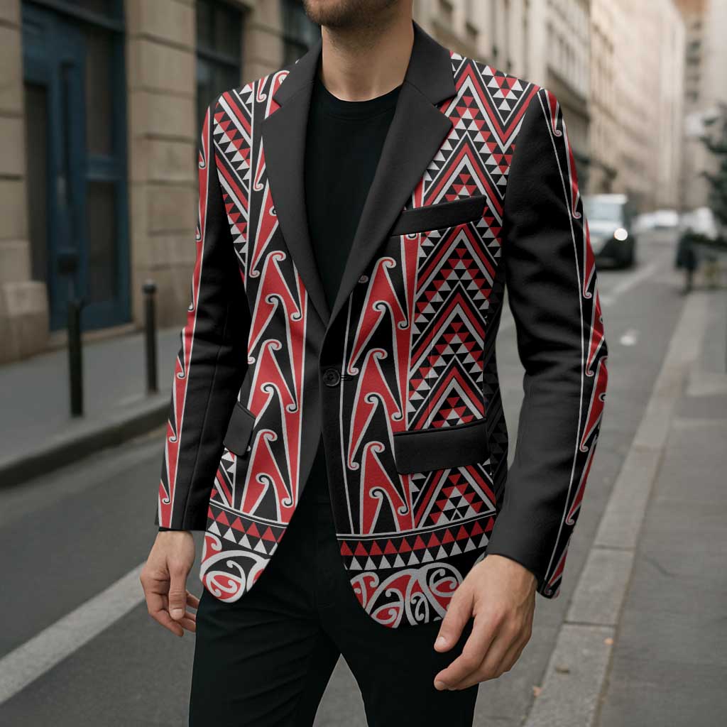 New Zealand Maori Niho Taniwha Blazer Whero Mangopare and Puhoro Pattern - Aussie Hoodie