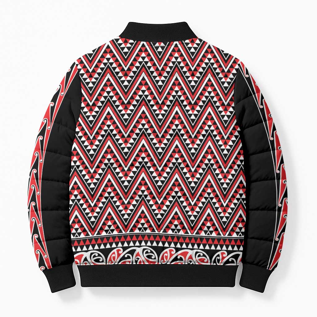 New Zealand Maori Niho Taniwha Bomber Puffer Jacket Whero Mangopare and Puhoro Pattern - Aussie Hoodie