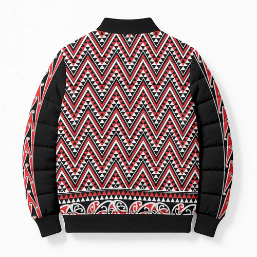 New Zealand Maori Niho Taniwha Bomber Puffer Jacket Whero Mangopare and Puhoro Pattern - Aussie Hoodie