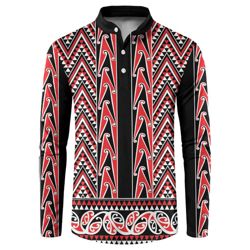 New Zealand Maori Niho Taniwha Button Sweatshirt Whero Mangopare and Puhoro Pattern