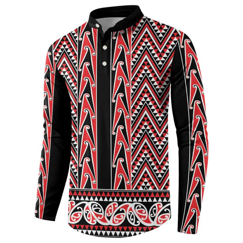 New Zealand Maori Niho Taniwha Button Sweatshirt Whero Mangopare and Puhoro Pattern