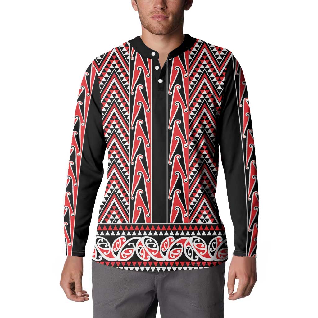 New Zealand Maori Niho Taniwha Button Sweatshirt Whero Mangopare and Puhoro Pattern