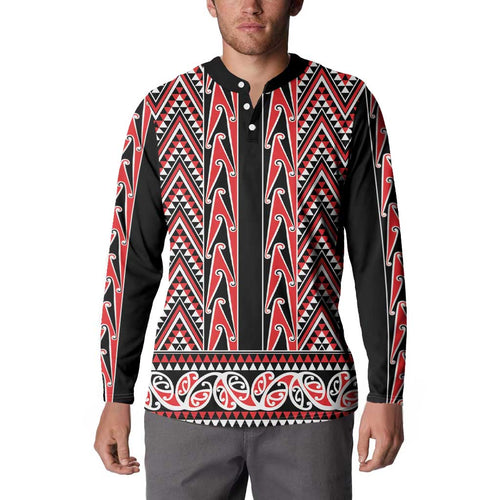 New Zealand Maori Niho Taniwha Button Sweatshirt Whero Mangopare and Puhoro Pattern
