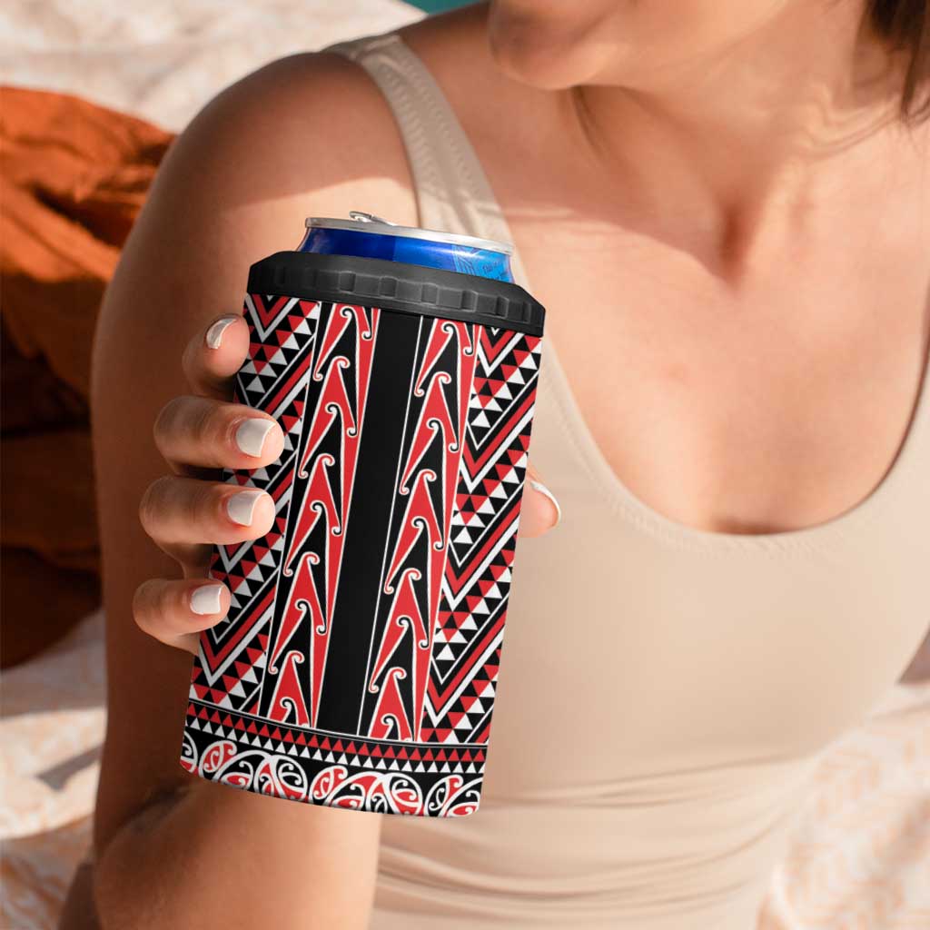 New Zealand Maori Niho Taniwha 4 in 1 Can Cooler Tumbler Whero Mangopare and Puhoro Pattern