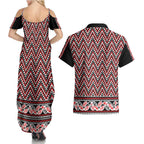 New Zealand Maori Niho Taniwha Couples Matching Summer Maxi Dress and Hawaiian Shirt Whero Mangopare and Puhoro Pattern