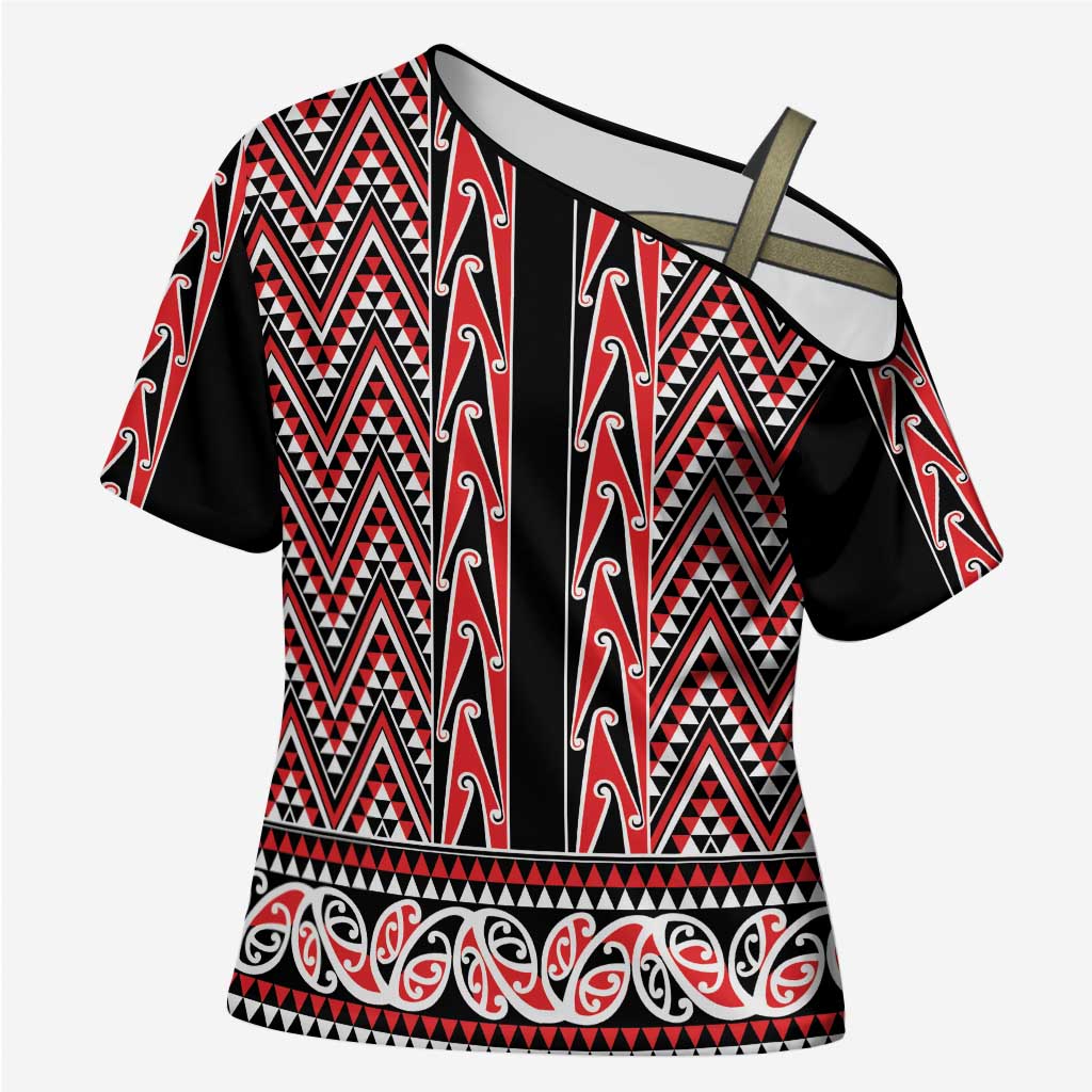 New Zealand Maori Niho Taniwha Cross Shoulder Shirt Whero Mangopare and Puhoro Pattern - Aussie Hoodie