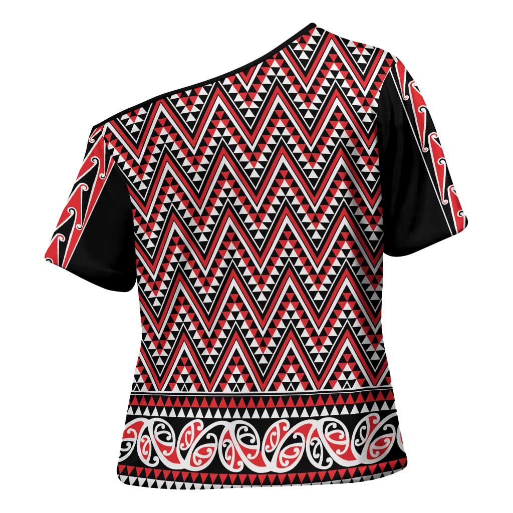 New Zealand Maori Niho Taniwha Cross Shoulder Shirt Whero Mangopare and Puhoro Pattern - Aussie Hoodie