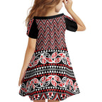 New Zealand Maori Niho Taniwha Family Matching Off Shoulder Short Dress and Hawaiian Shirt Whero Mangopare and Puhoro Pattern