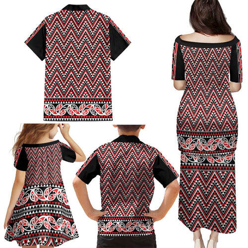 New Zealand Maori Niho Taniwha Family Matching Puletasi and Hawaiian Shirt Whero Mangopare and Puhoro Pattern