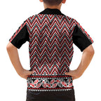 New Zealand Maori Niho Taniwha Family Matching Short Sleeve Bodycon Dress and Hawaiian Shirt Whero Mangopare and Puhoro Pattern