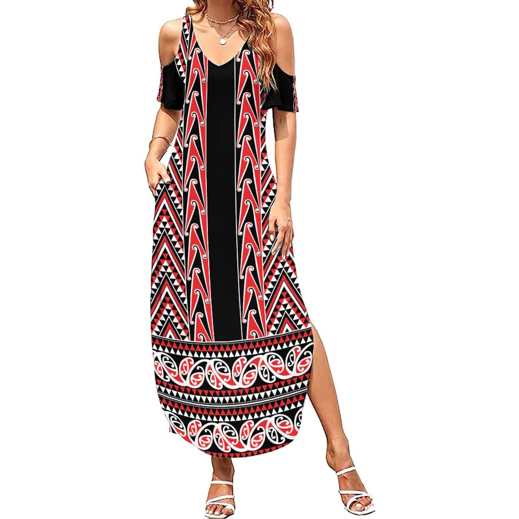 New Zealand Maori Niho Taniwha Family Matching Summer Maxi Dress and Hawaiian Shirt Whero Mangopare and Puhoro Pattern