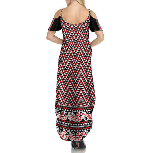 New Zealand Maori Niho Taniwha Family Matching Summer Maxi Dress and Hawaiian Shirt Whero Mangopare and Puhoro Pattern