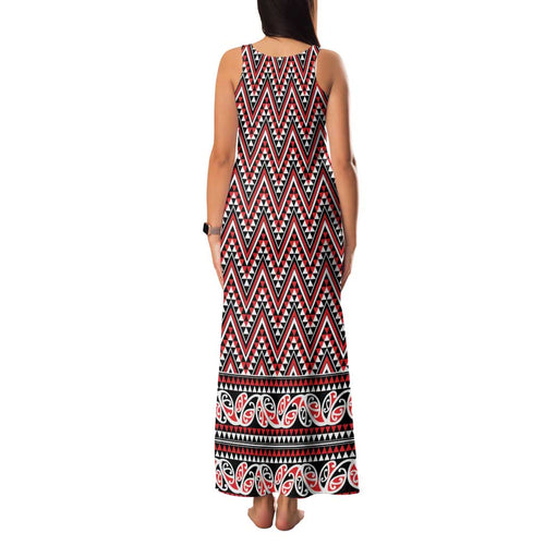 New Zealand Maori Niho Taniwha Family Matching Tank Maxi Dress and Hawaiian Shirt Whero Mangopare and Puhoro Pattern