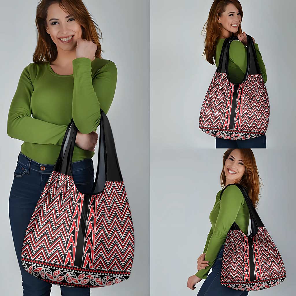 New Zealand Maori Niho Taniwha Grocery Bag Whero Mangopare and Puhoro Pattern