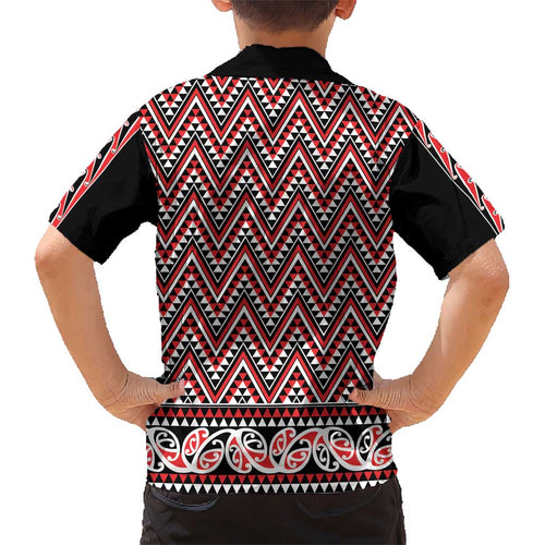 New Zealand Maori Niho Taniwha Kid Hawaiian Shirt Whero Mangopare and Puhoro Pattern