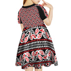 New Zealand Maori Niho Taniwha Kid Short Sleeve Dress Whero Mangopare and Puhoro Pattern