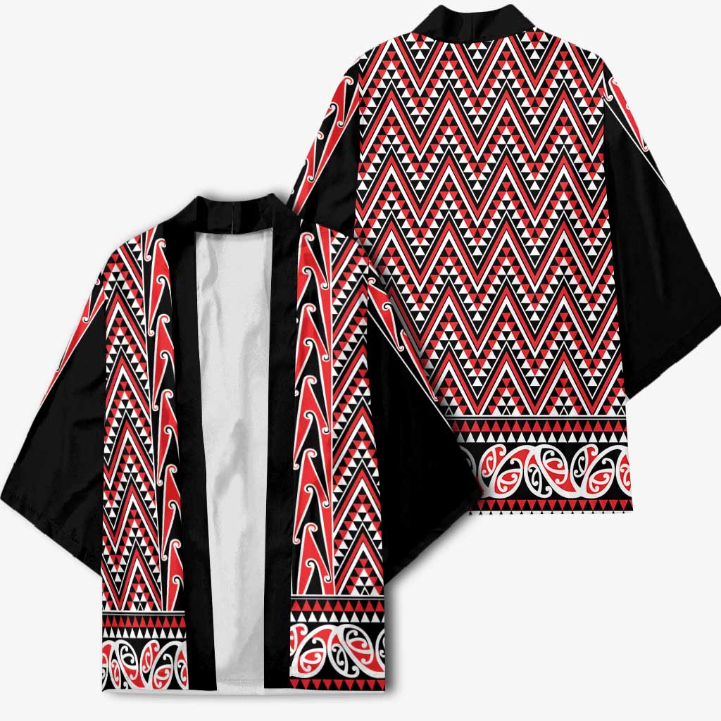 New Zealand Maori Niho Taniwha Kimono Whero Mangopare and Puhoro Pattern - Aussie Hoodie