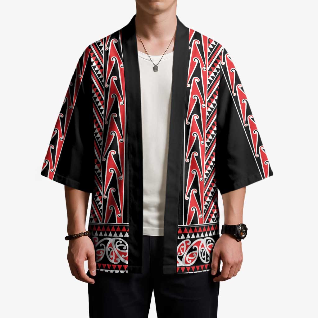 New Zealand Maori Niho Taniwha Kimono Whero Mangopare and Puhoro Pattern - Aussie Hoodie