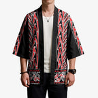 New Zealand Maori Niho Taniwha Kimono Whero Mangopare and Puhoro Pattern - Aussie Hoodie
