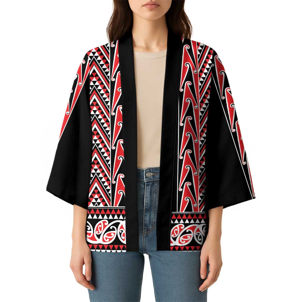 New Zealand Maori Niho Taniwha Kimono Whero Mangopare and Puhoro Pattern - Aussie Hoodie