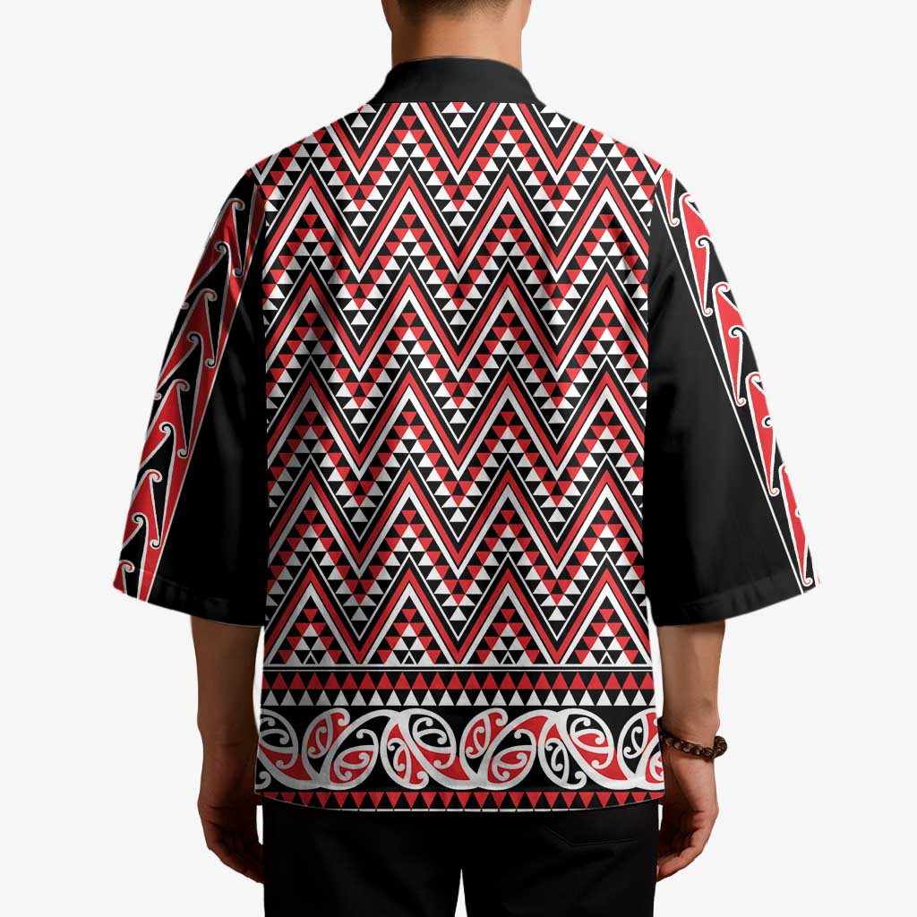 New Zealand Maori Niho Taniwha Kimono Whero Mangopare and Puhoro Pattern - Aussie Hoodie
