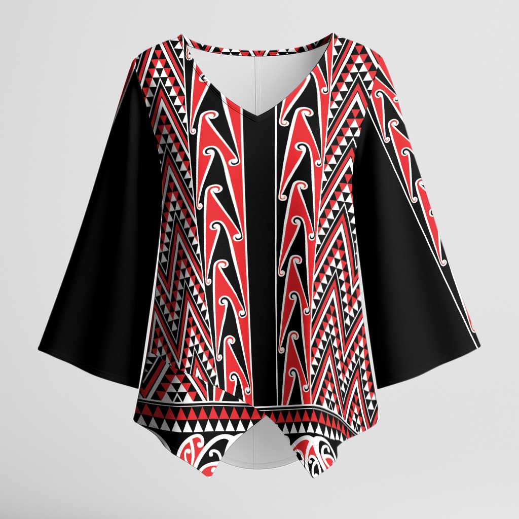 New Zealand Maori Niho Taniwha Kimono Sleeve Blouse Whero Mangopare and Puhoro Pattern - Aussie Hoodie