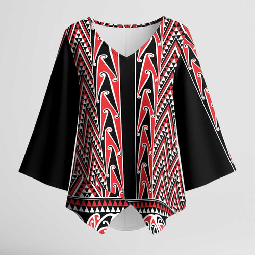 New Zealand Maori Niho Taniwha Kimono Sleeve Blouse Whero Mangopare and Puhoro Pattern - Aussie Hoodie