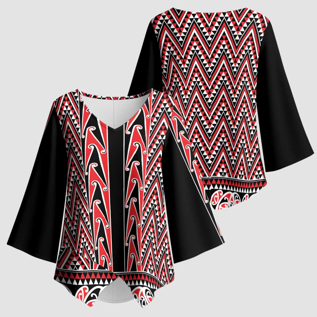 New Zealand Maori Niho Taniwha Kimono Sleeve Blouse Whero Mangopare and Puhoro Pattern - Aussie Hoodie