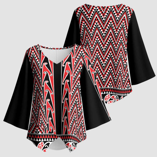 New Zealand Maori Niho Taniwha Kimono Sleeve Blouse Whero Mangopare and Puhoro Pattern - Aussie Hoodie