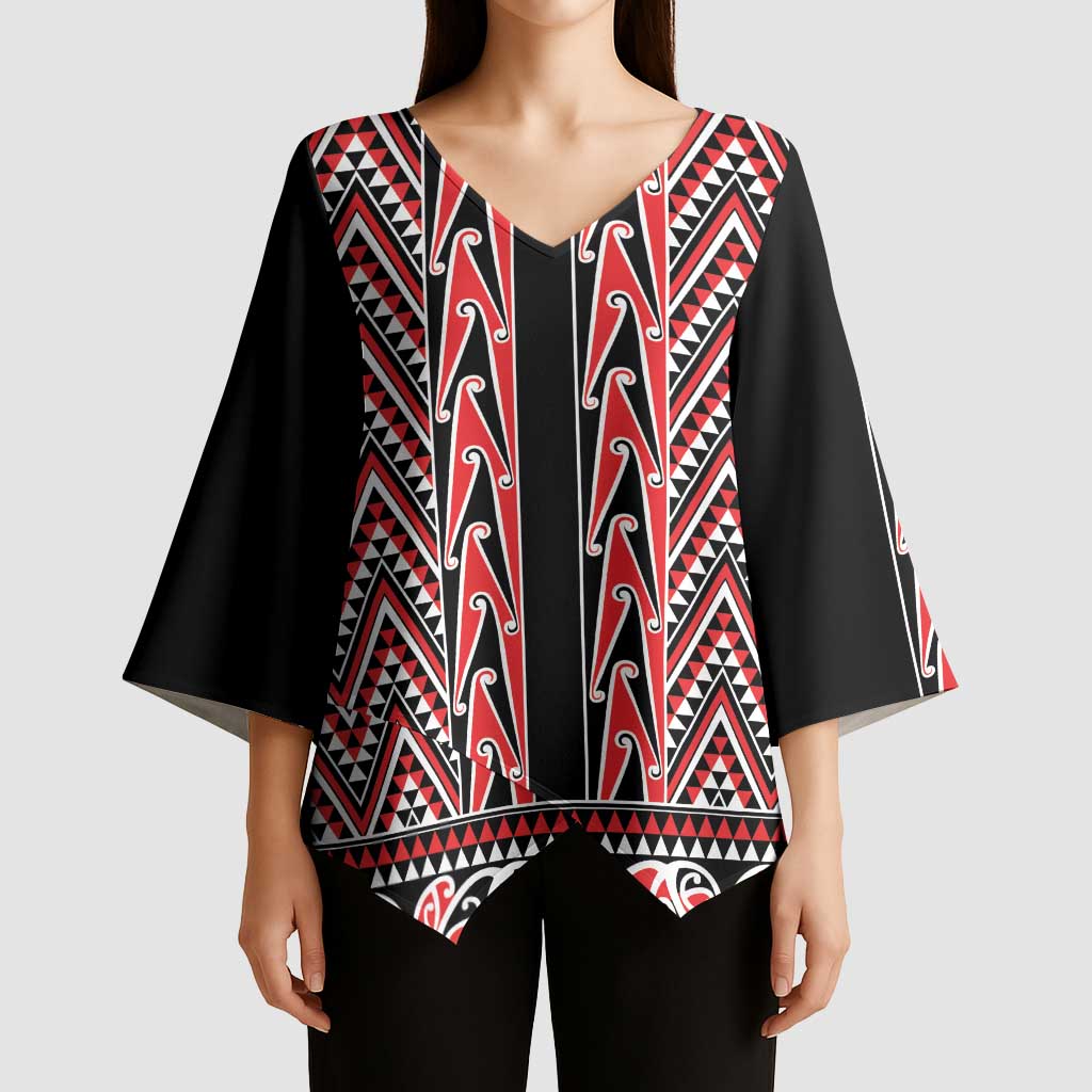 New Zealand Maori Niho Taniwha Kimono Sleeve Blouse Whero Mangopare and Puhoro Pattern - Aussie Hoodie