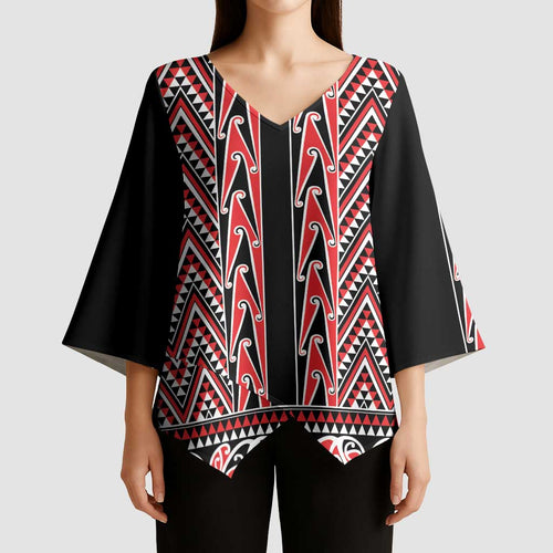 New Zealand Maori Niho Taniwha Kimono Sleeve Blouse Whero Mangopare and Puhoro Pattern - Aussie Hoodie