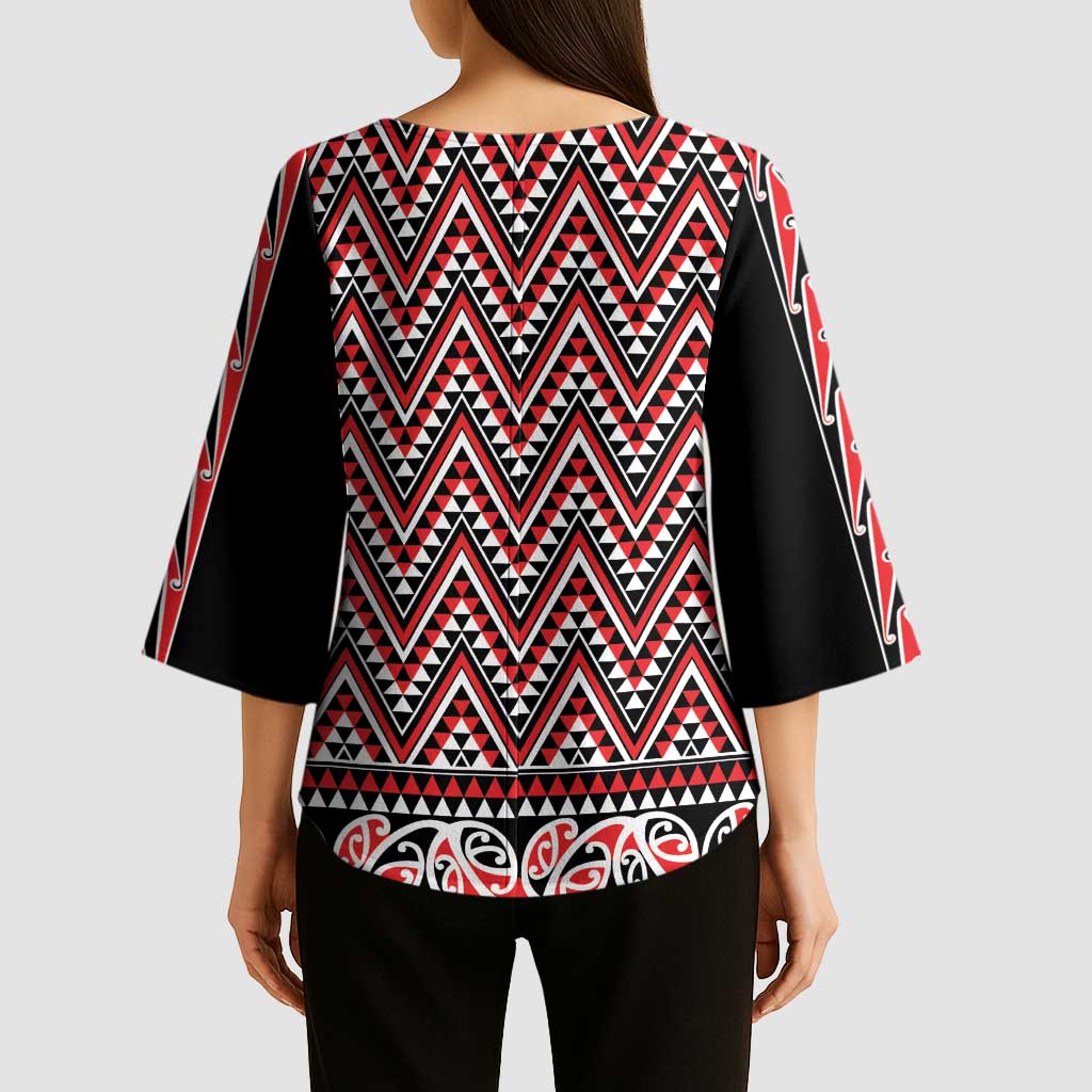 New Zealand Maori Niho Taniwha Kimono Sleeve Blouse Whero Mangopare and Puhoro Pattern - Aussie Hoodie