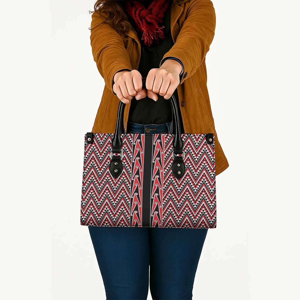 New Zealand Maori Niho Taniwha Leather Bag Whero Mangopare and Puhoro Pattern - Aussie Hoodie