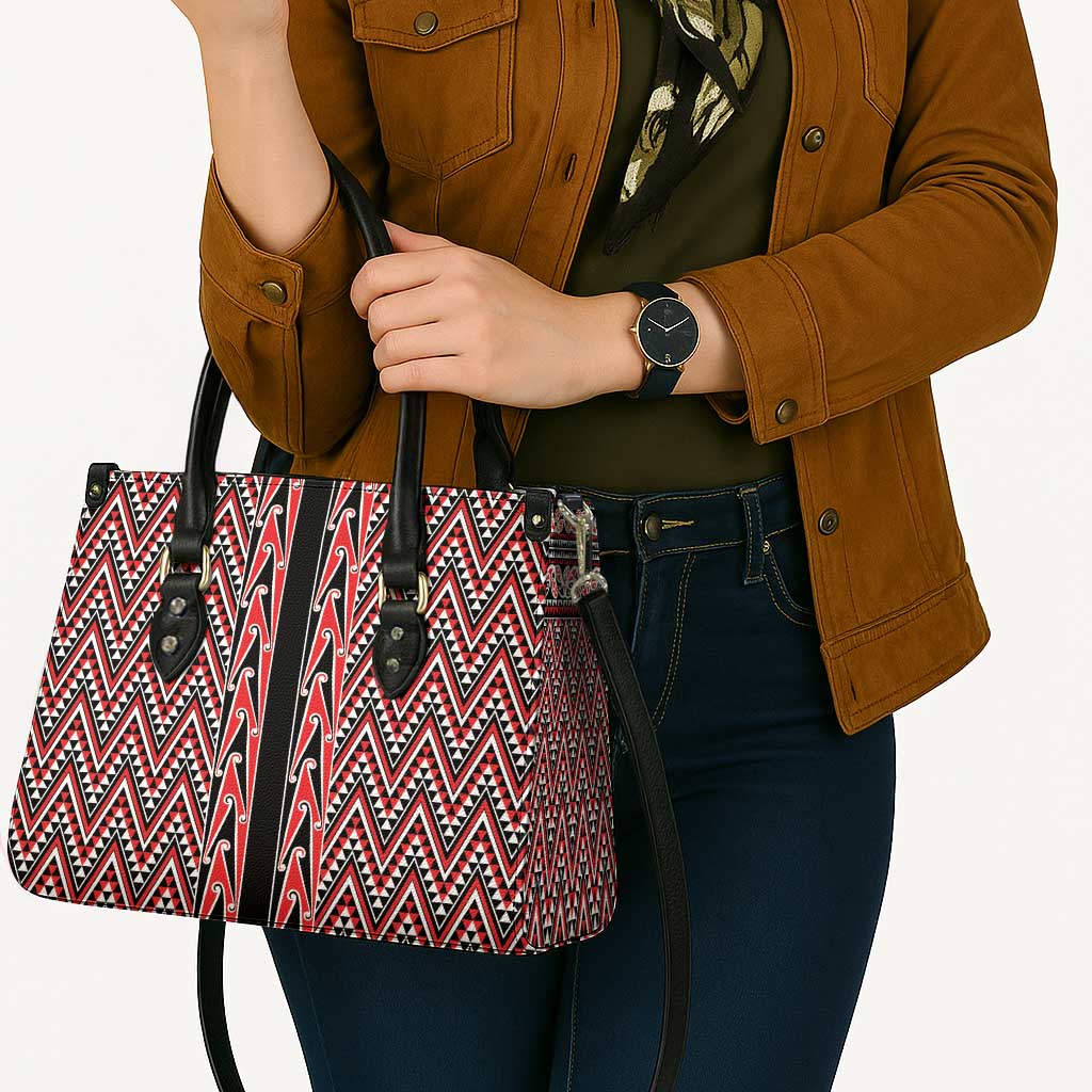 New Zealand Maori Niho Taniwha Leather Bag Whero Mangopare and Puhoro Pattern - Aussie Hoodie