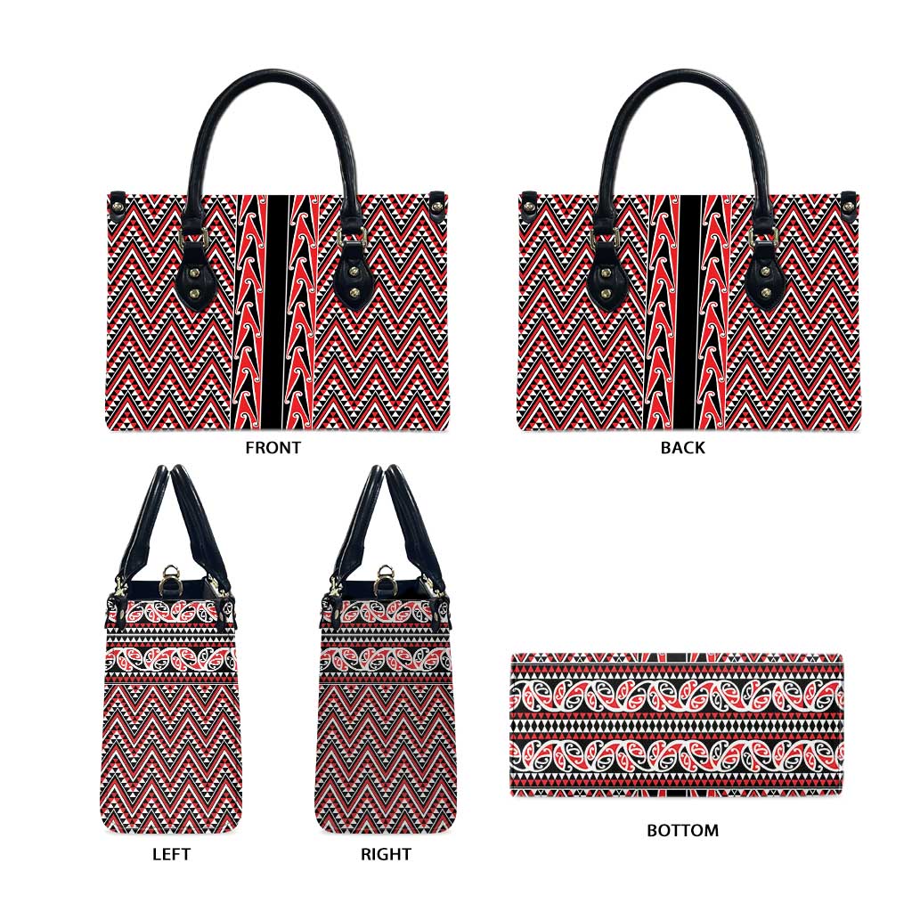 New Zealand Maori Niho Taniwha Leather Bag Whero Mangopare and Puhoro Pattern - Aussie Hoodie