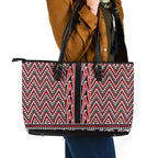 New Zealand Maori Niho Taniwha Leather Tote Bag Whero Mangopare and Puhoro Pattern