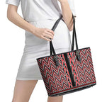 New Zealand Maori Niho Taniwha Leather Tote Bag Whero Mangopare and Puhoro Pattern
