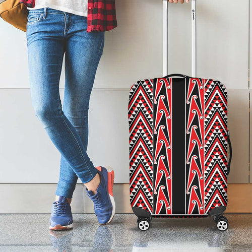 New Zealand Maori Niho Taniwha Luggage Cover Whero Mangopare and Puhoro Pattern