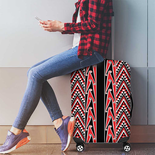 New Zealand Maori Niho Taniwha Luggage Cover Whero Mangopare and Puhoro Pattern