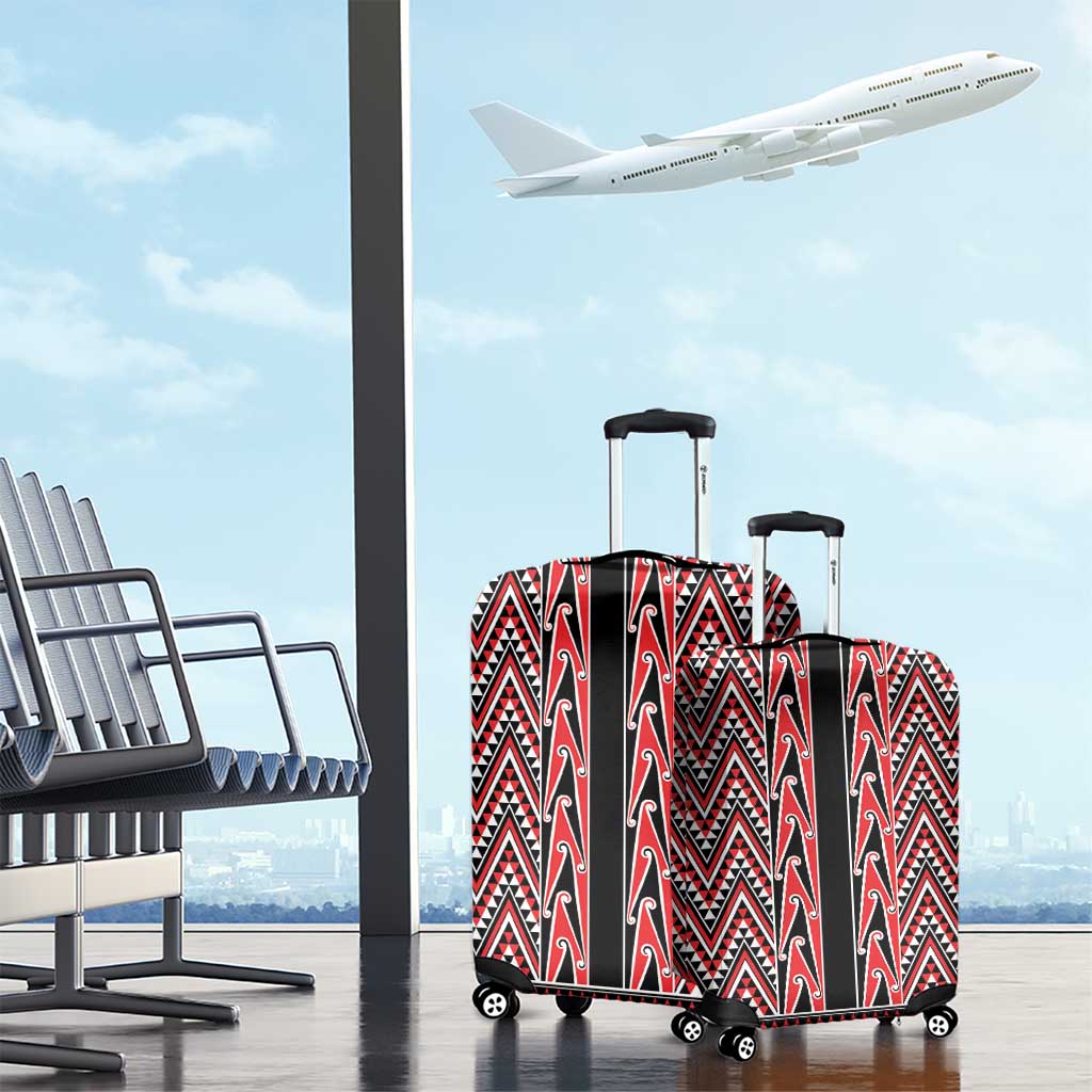 New Zealand Maori Niho Taniwha Luggage Cover Whero Mangopare and Puhoro Pattern
