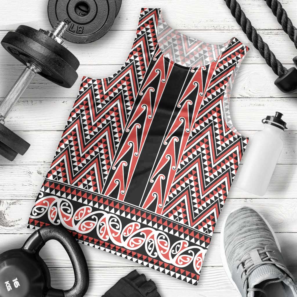 New Zealand Maori Niho Taniwha Men Tank Top Whero Mangopare and Puhoro Pattern
