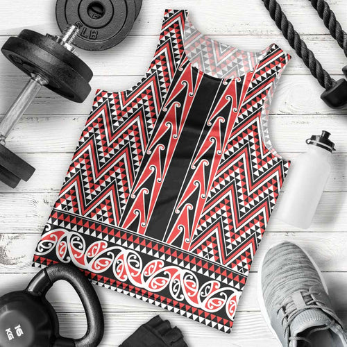 New Zealand Maori Niho Taniwha Men Tank Top Whero Mangopare and Puhoro Pattern