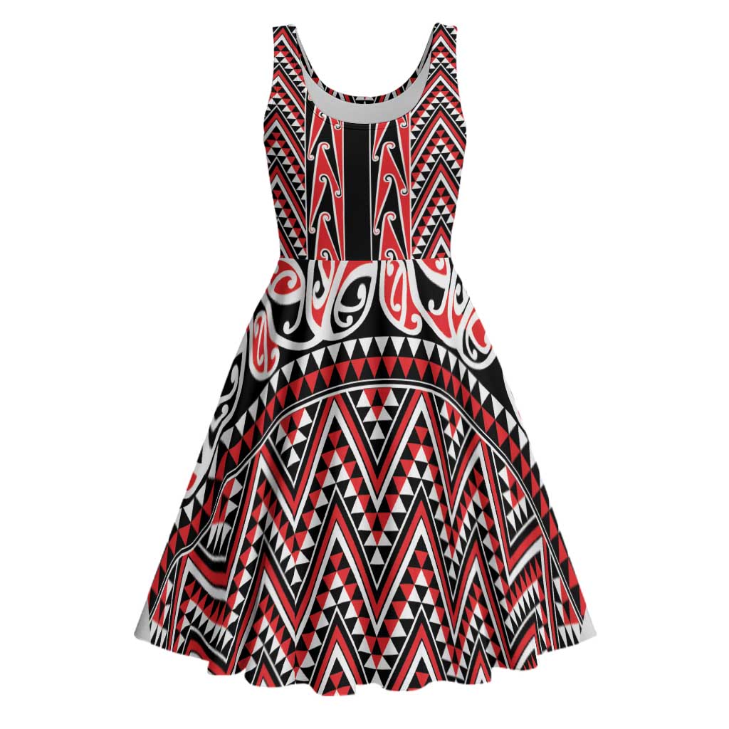 New Zealand Maori Niho Taniwha Midi Dress Whero Mangopare and Puhoro Pattern - Aussie Hoodie