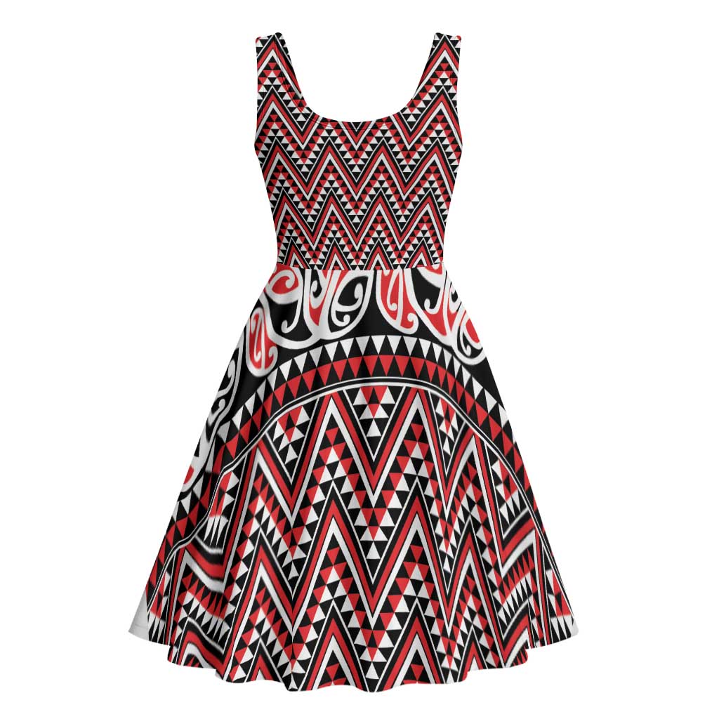 New Zealand Maori Niho Taniwha Midi Dress Whero Mangopare and Puhoro Pattern - Aussie Hoodie